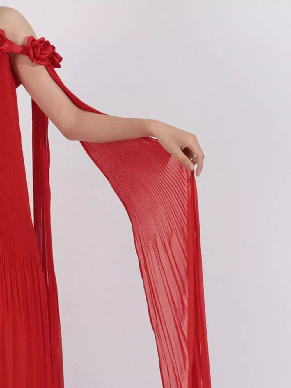 Off-Shoulder Floral Pleated Maxi Dress, image 13