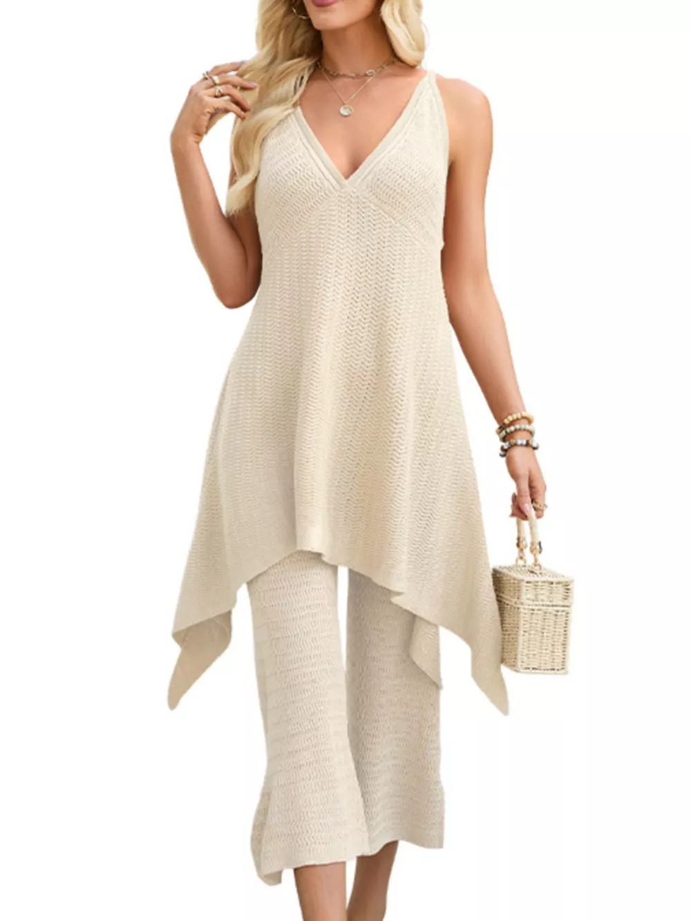 Asymmetrical Hem Top and Pants Set, image 5