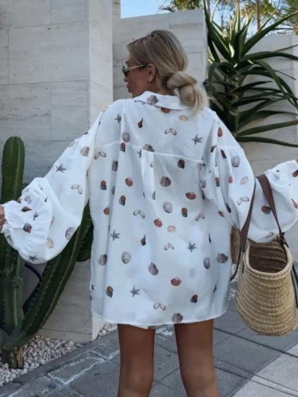 Shell Print Long Sleeve Shirt and Belt Shorts Set, image 4