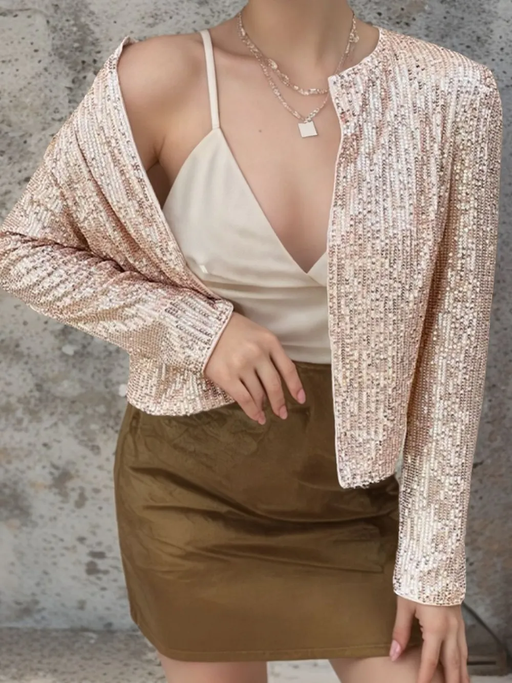 Full Size Sequin Open Front Cropped Jacket, image 19
