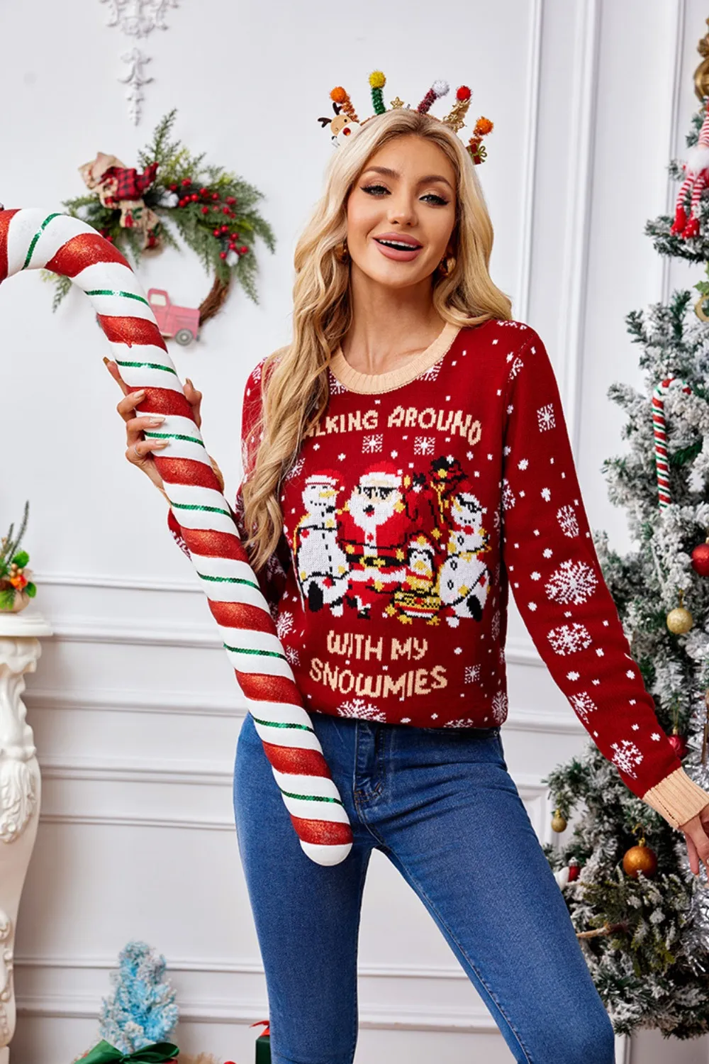 Christmas Pattern Round Neck Long Sleeve Sweater, image 2