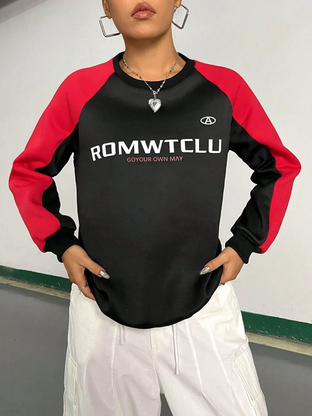 Letter Graphic Round Neck Long Sleeve Sweatshirt, image 2