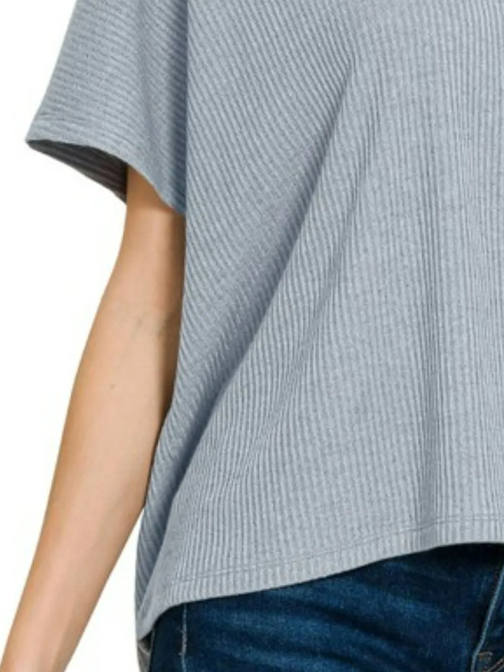 Ribbed Round-Neck Short-Sleeve Knit Top, image 3