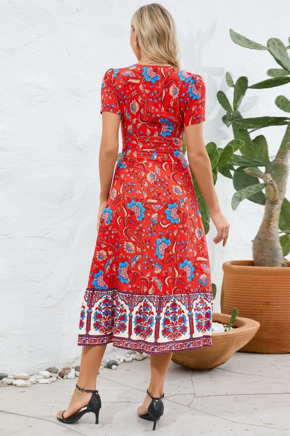Printed Surplice Short Sleeve Dress, image 8