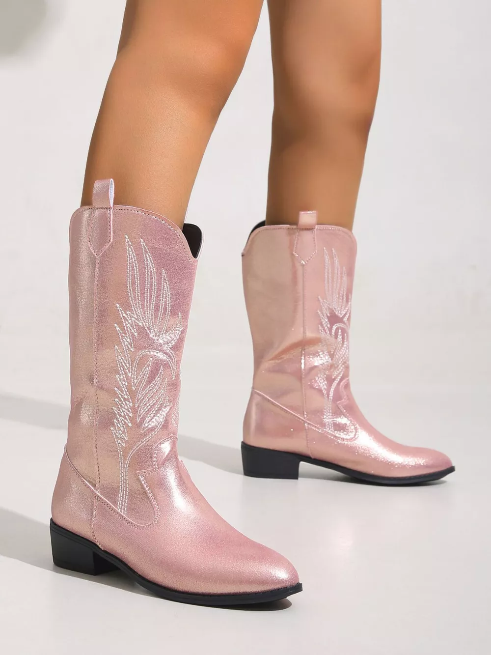 Embroidered Block Heels Boots, image 5