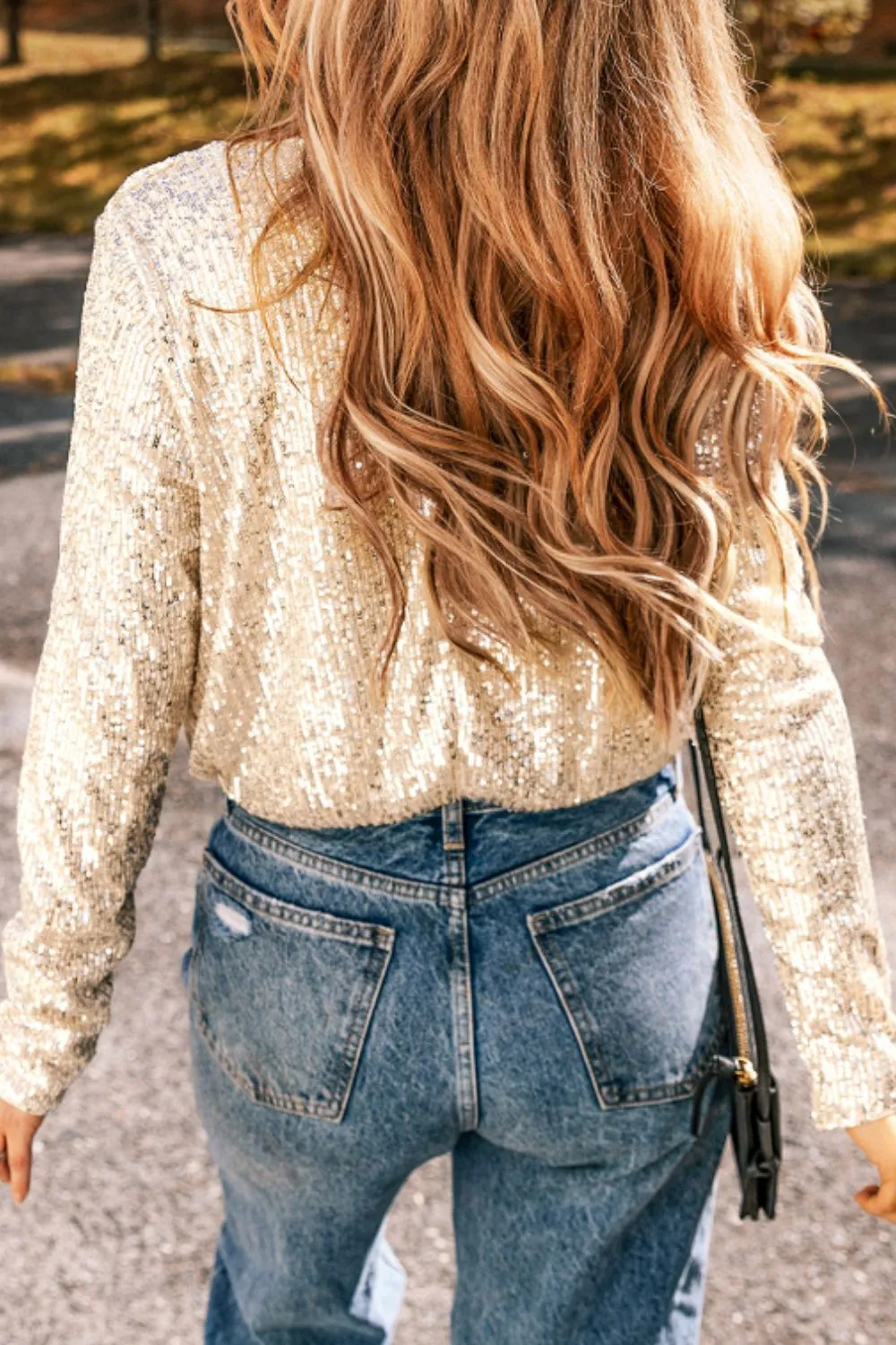 Sequin Surplice Long Sleeve Bodysuit, image 8
