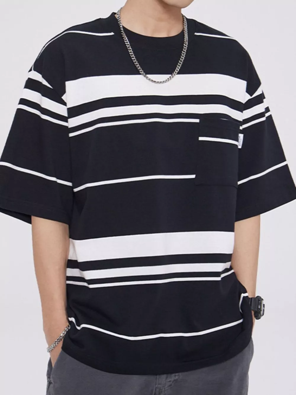 Men's Plus Size Striped Half Sleeve T-Shirt