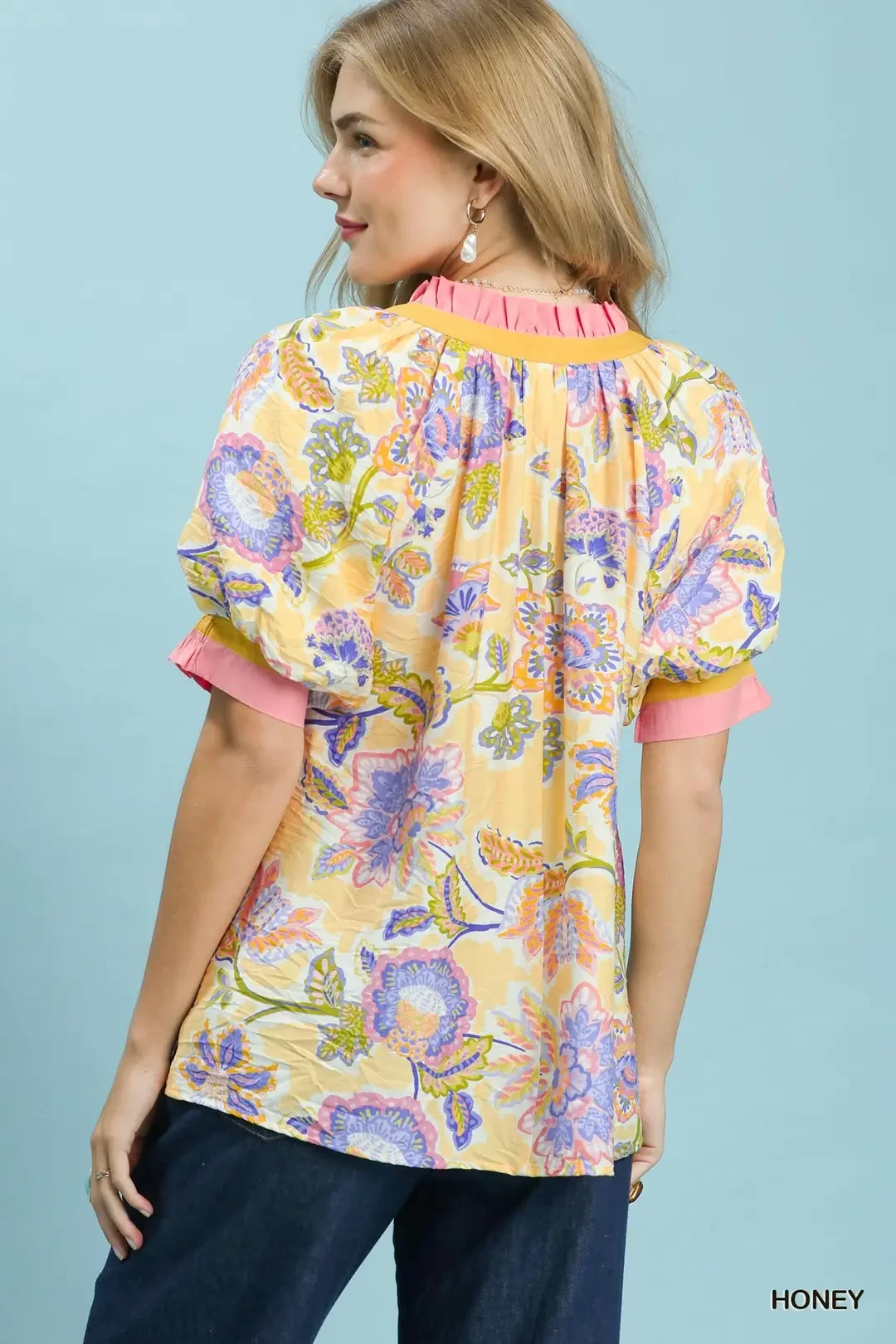 Floral Print Ruffled Short Sleeve Top, image 3