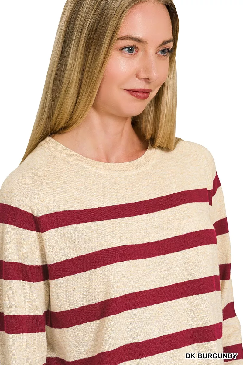 Lightweight Wool Blend Striped Round Neck Sweater, image 4