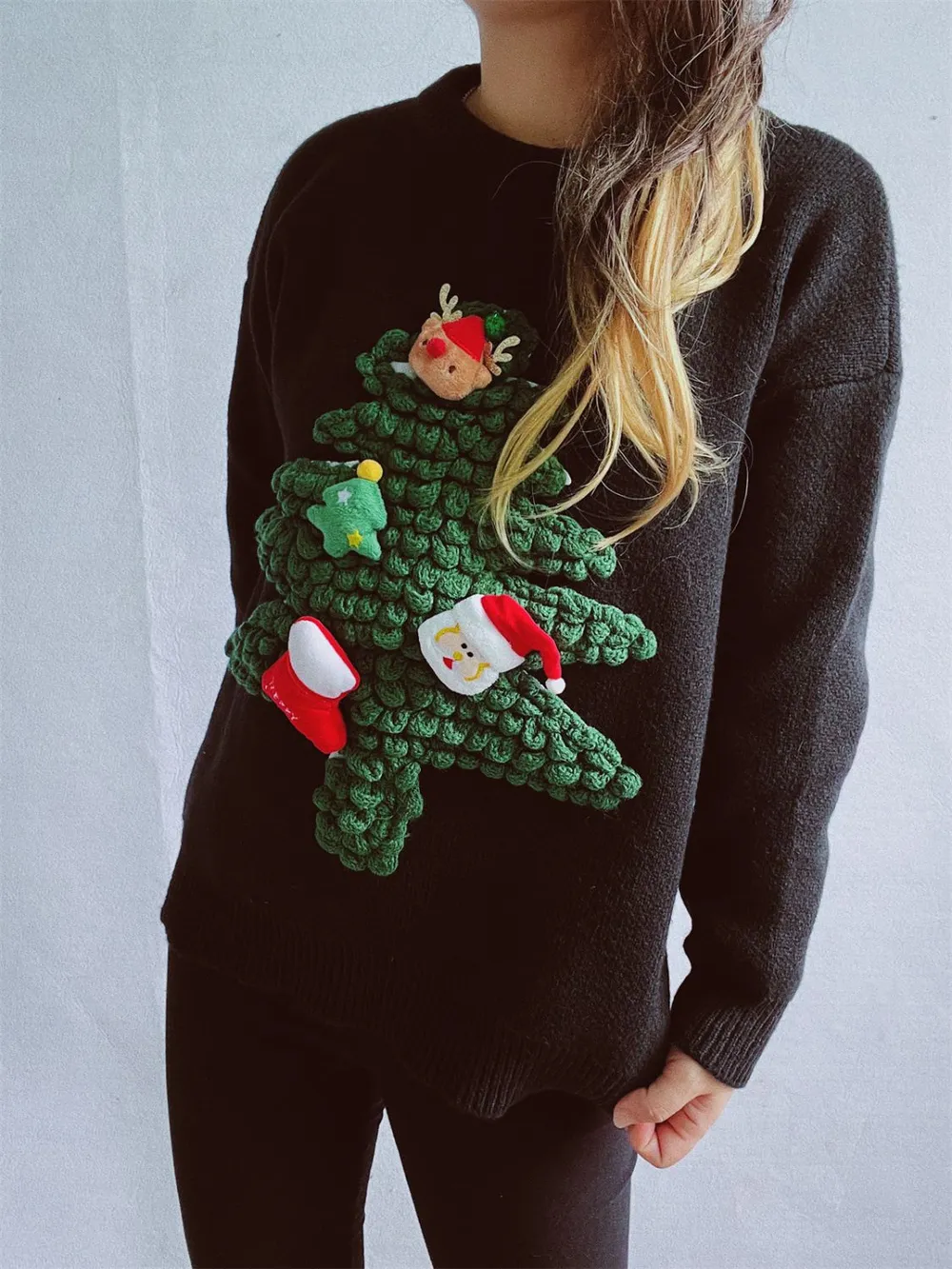 Christmas Tree Round Neck Long Sleeve Sweater, image 6