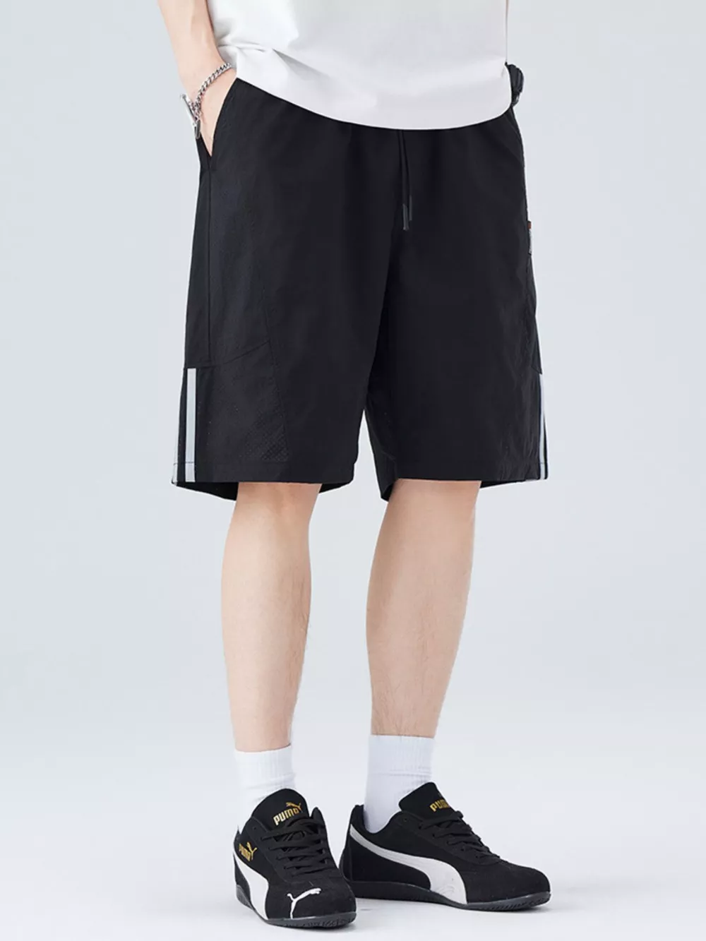 Men's Plus Size Casual Striped Shorts, image 10