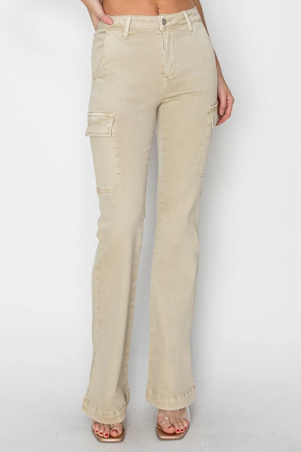 Full Size High Rise Side Slit Cargo Bootcut Jeans, image 5