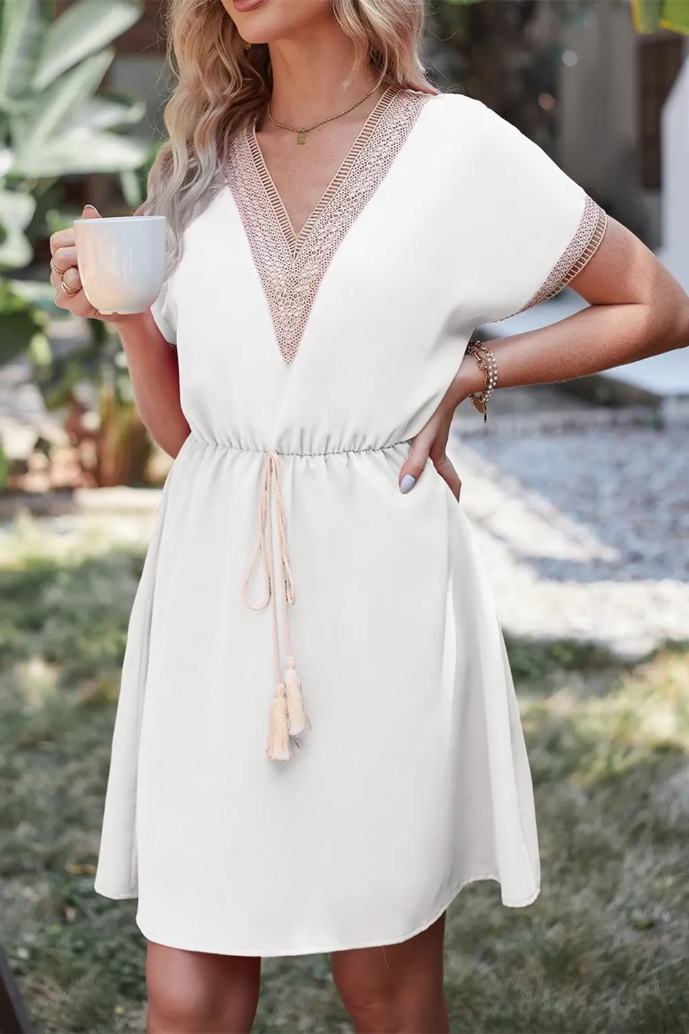 Tassel V-Neck Short Sleeve Dress, image 7