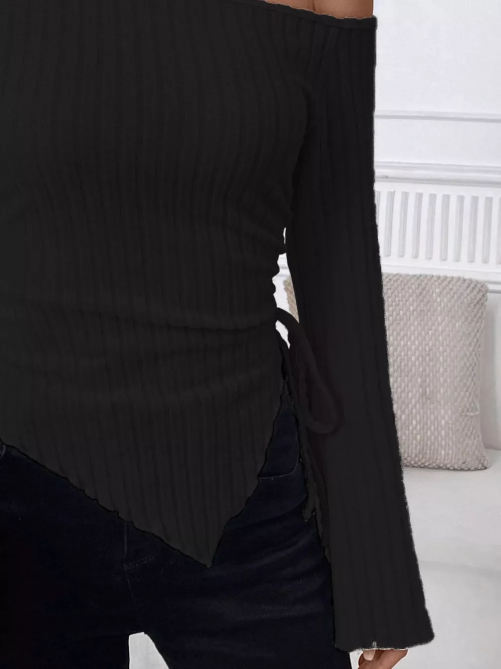 Ribbed One Shoulder Asymmetrical Hem T-Shirt, image 13