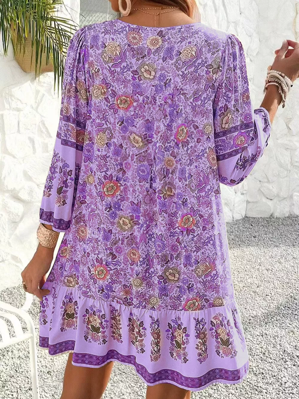 Floral Print Tassel Tie Neck Mini Dress, image 6
