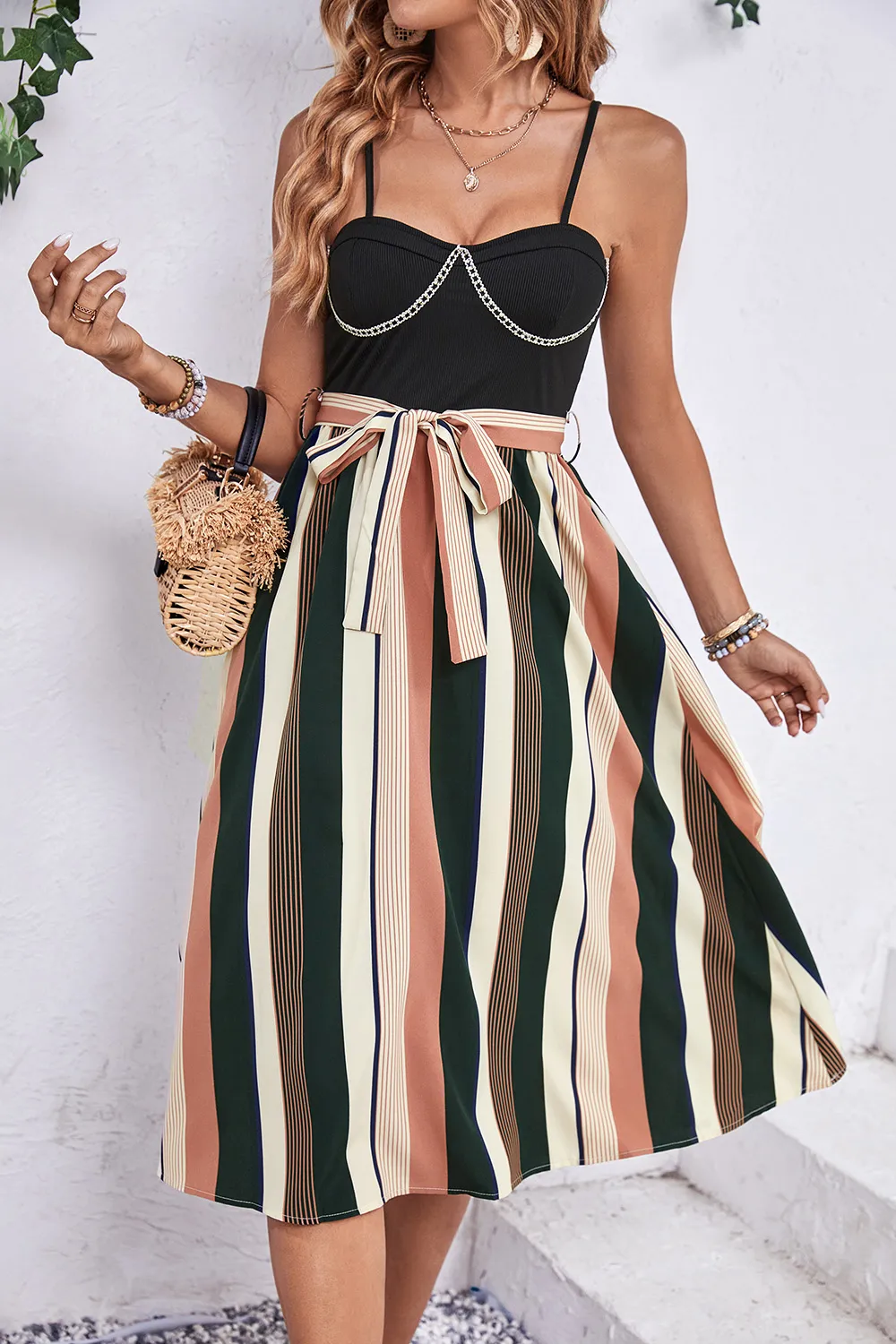 Tied Striped Spaghetti Strap Dress, image 4