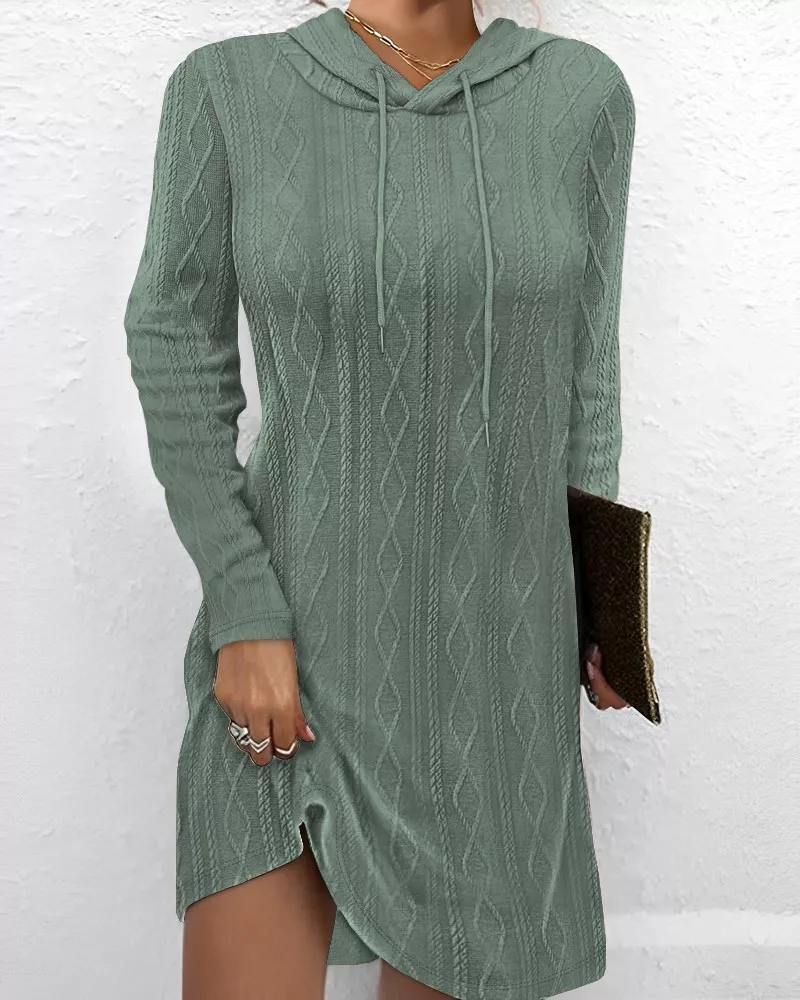 Casual Long Sleeve Hooded Knit Dress, image 5