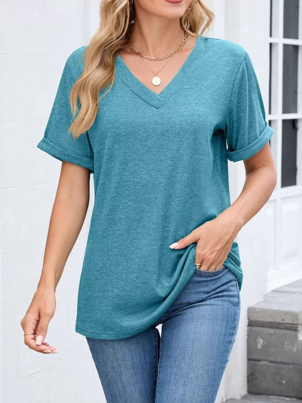 Casual V-Neck Short Sleeve T-Shirt, image 22