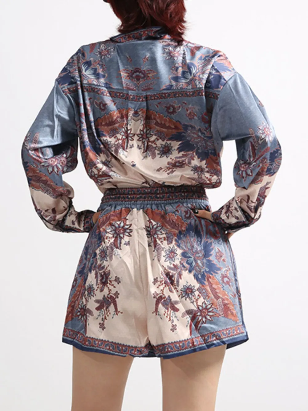Printed Button Front Long Sleeve Shirt and Shorts Set, image 6