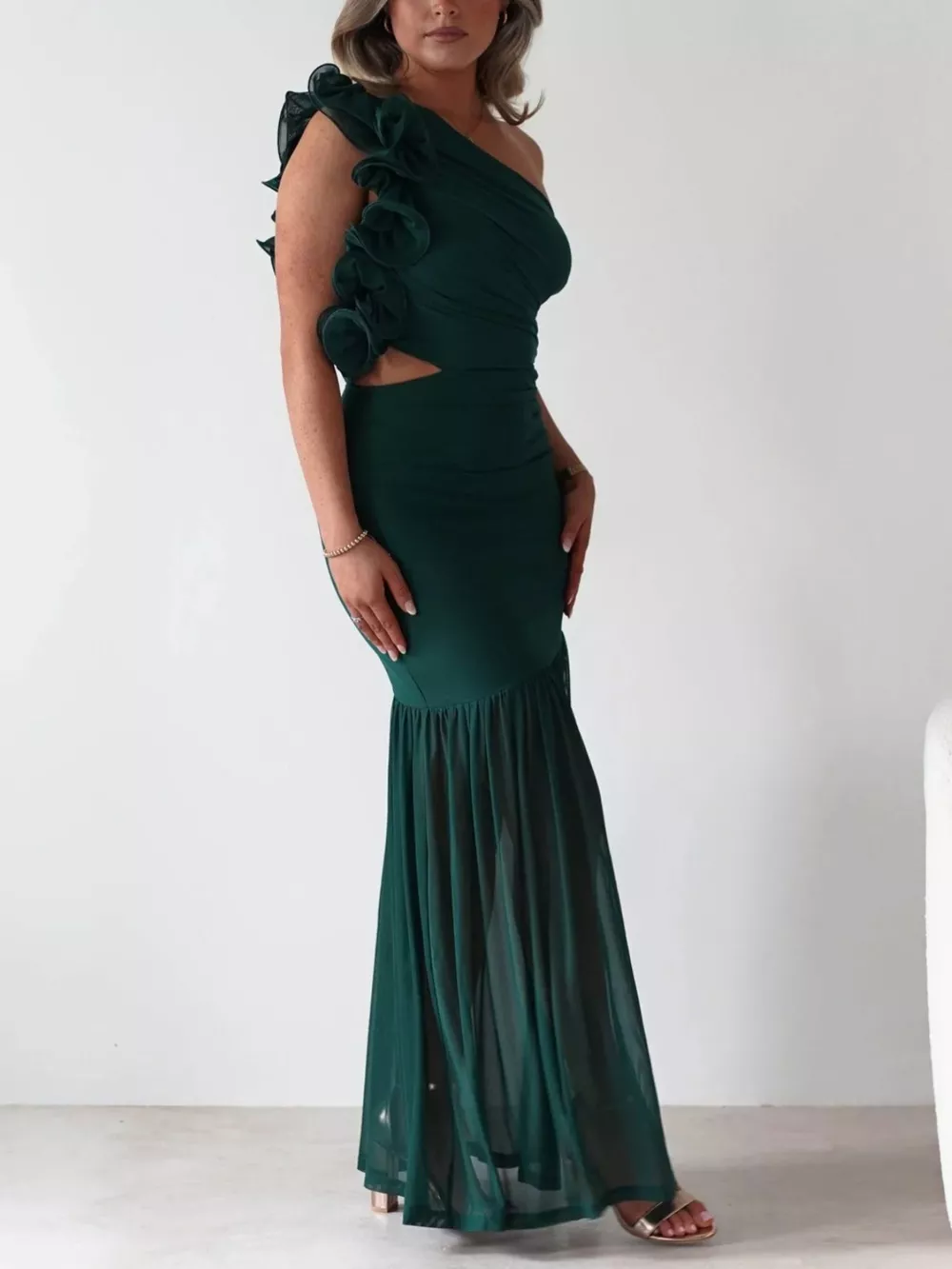 One-Shoulder Ruffle Trim Maxi Dress, image 15