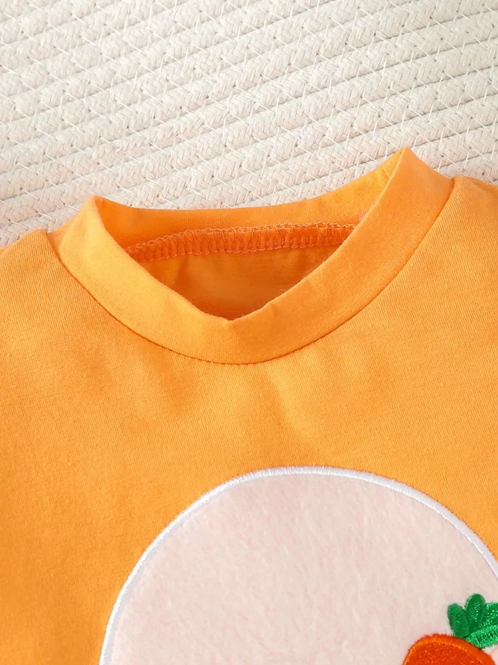 Children's Carrot Embroidered Round Neck One-Piece & Hat Set, image 3