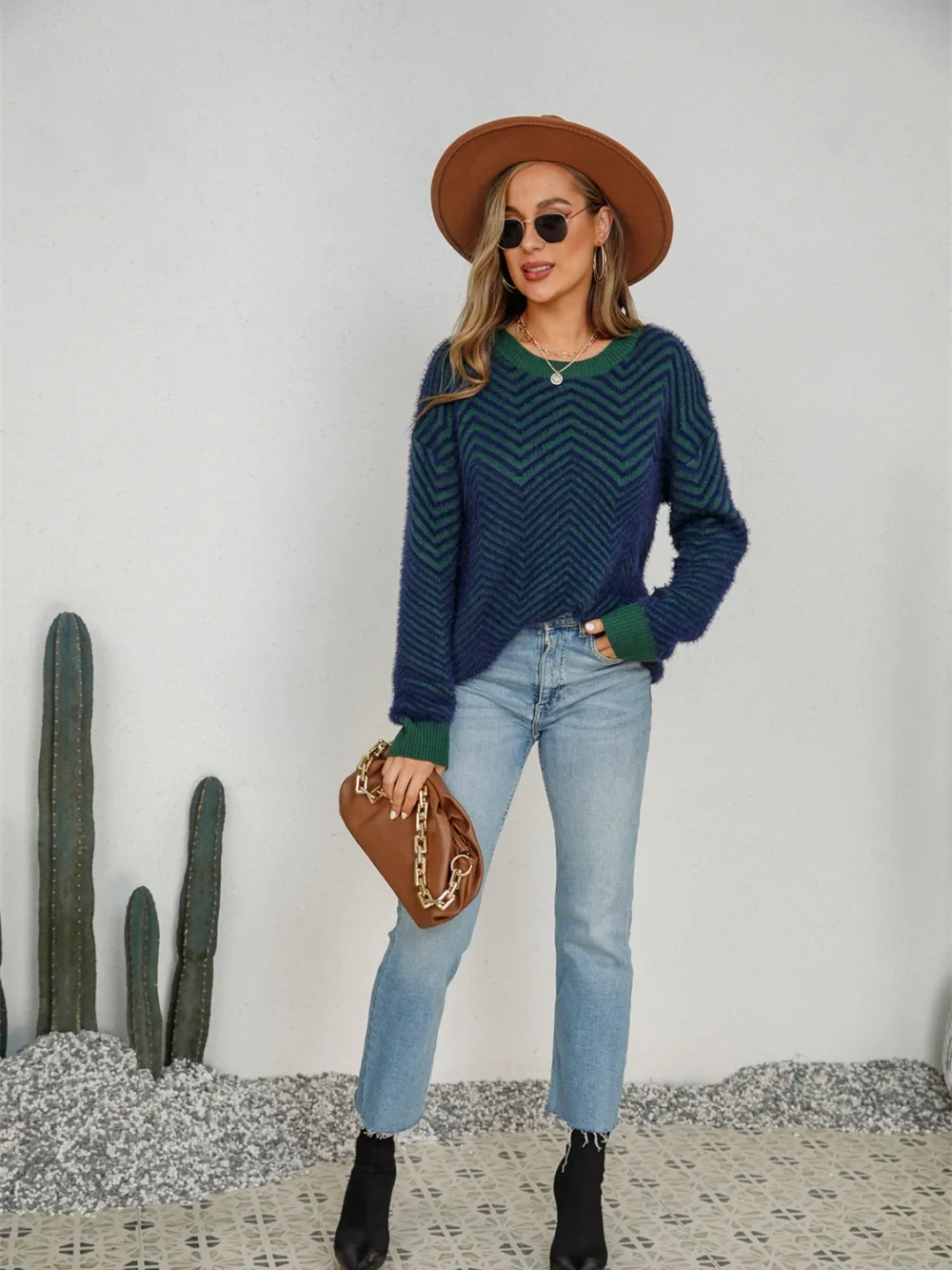 Striped Round Neck Dropped Shoulder Sweater, image 5