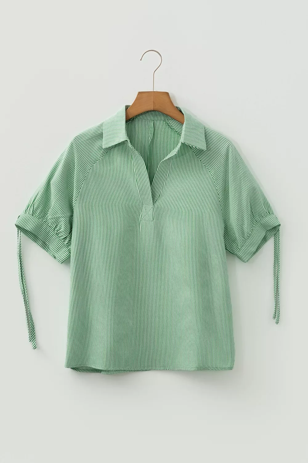 Striped Print Collared Split Neck Half Sleeve Blouse, image 5
