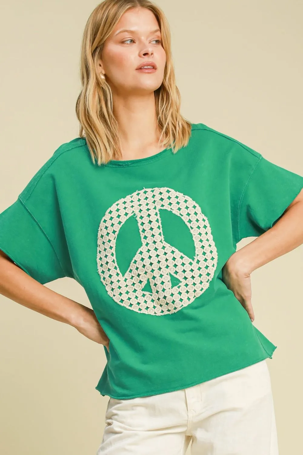 Full Size Mineral Wash T-Shirt with Lace Applique Plus Size
