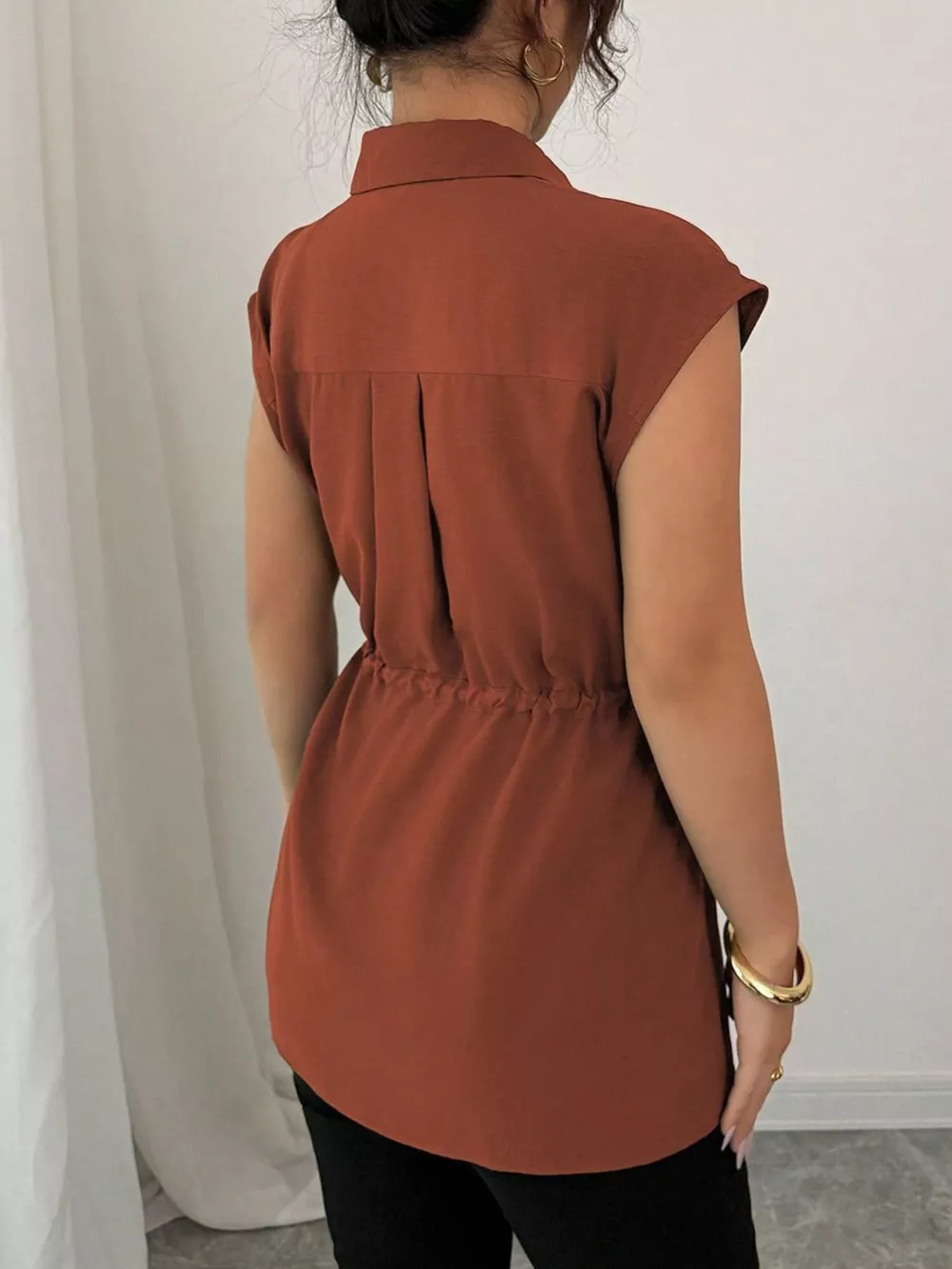 Drawstring Waist Cap Sleeve Shirt, image 21