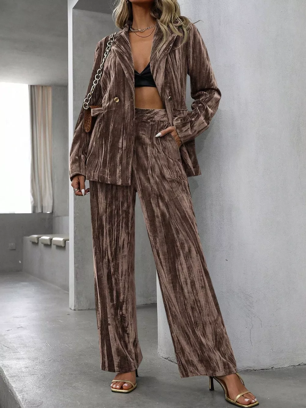 Lapel Collar Long Sleeve Blazer and Pants Set, image 14