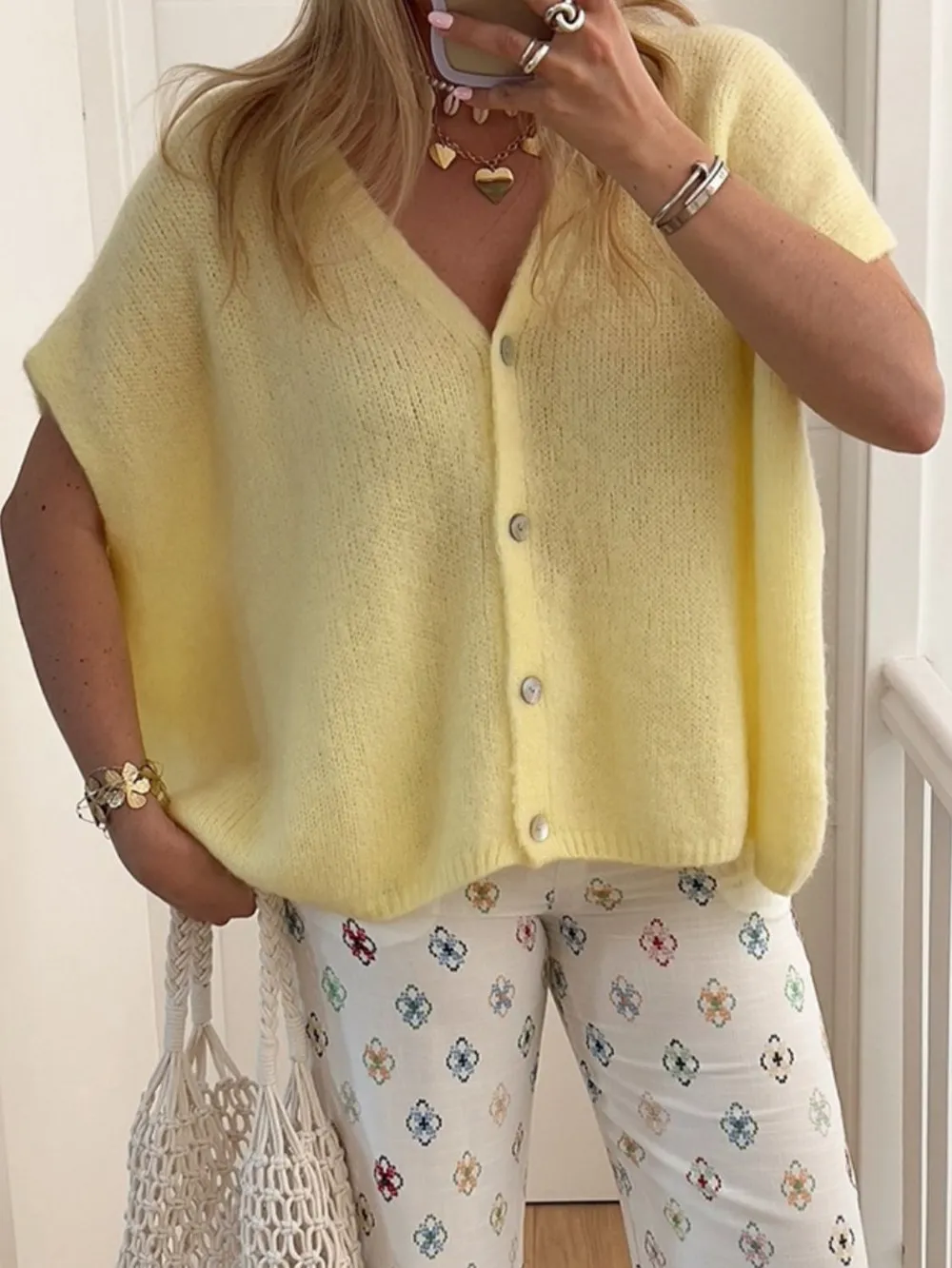 V-Neck Button Up Short Sleeve Cardigan, image 8