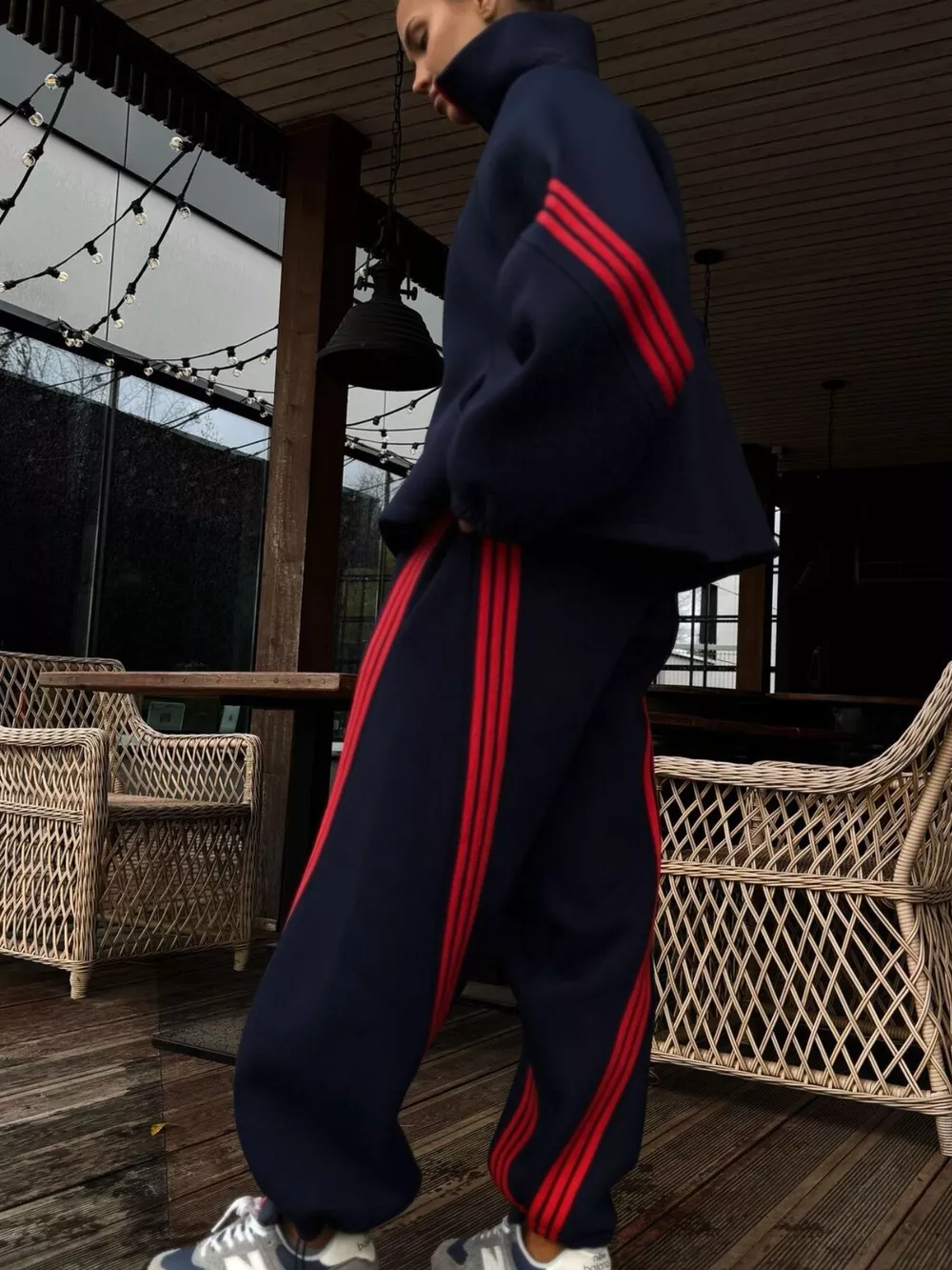 Contrast Striped Zip Up Top and Pants Set, image 8