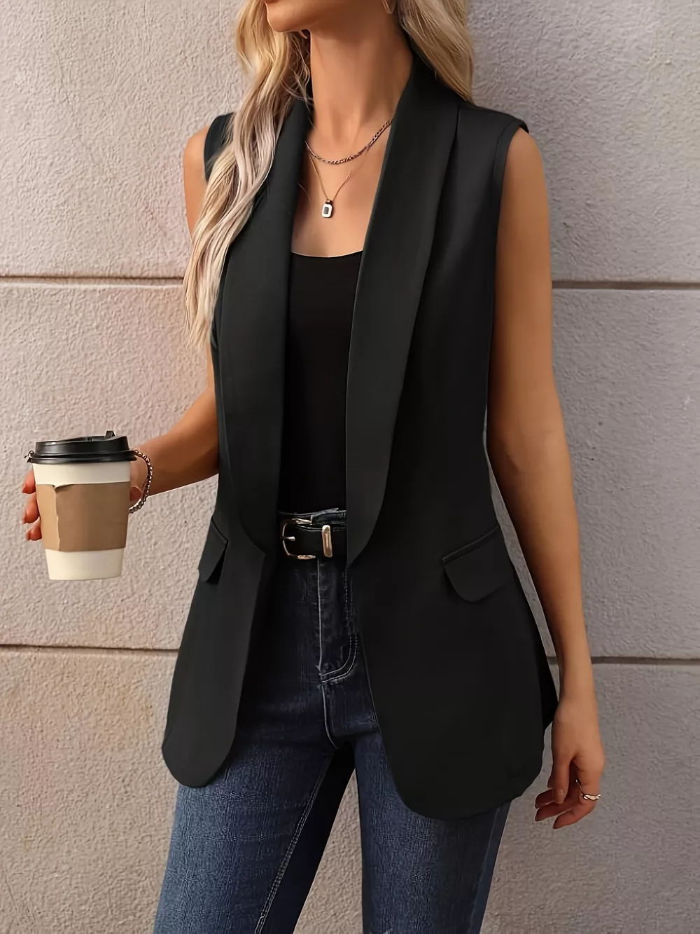 Sleeveless Shawl Collar Vest Coat, image 10