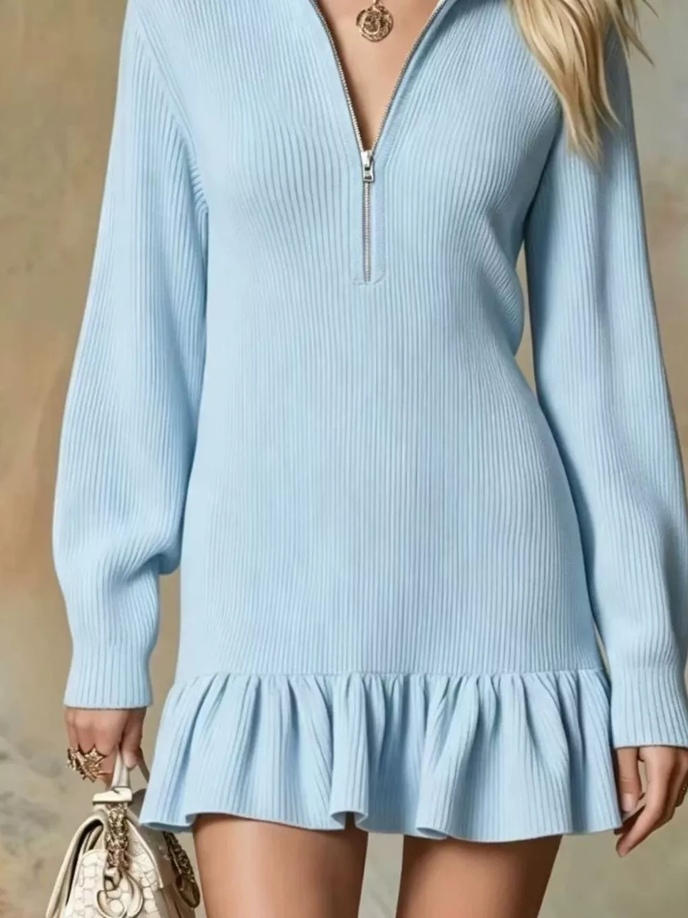 Ruffle Hem Half Zip Dress, image 6