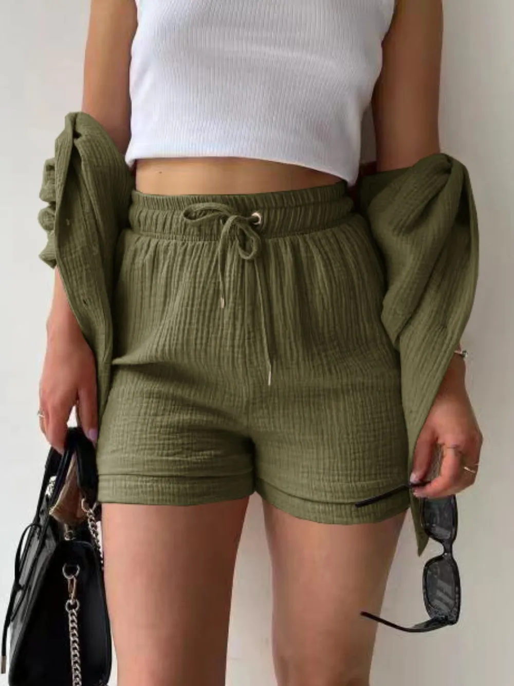 Textured Button Up Shirt and Shorts Set, image 16