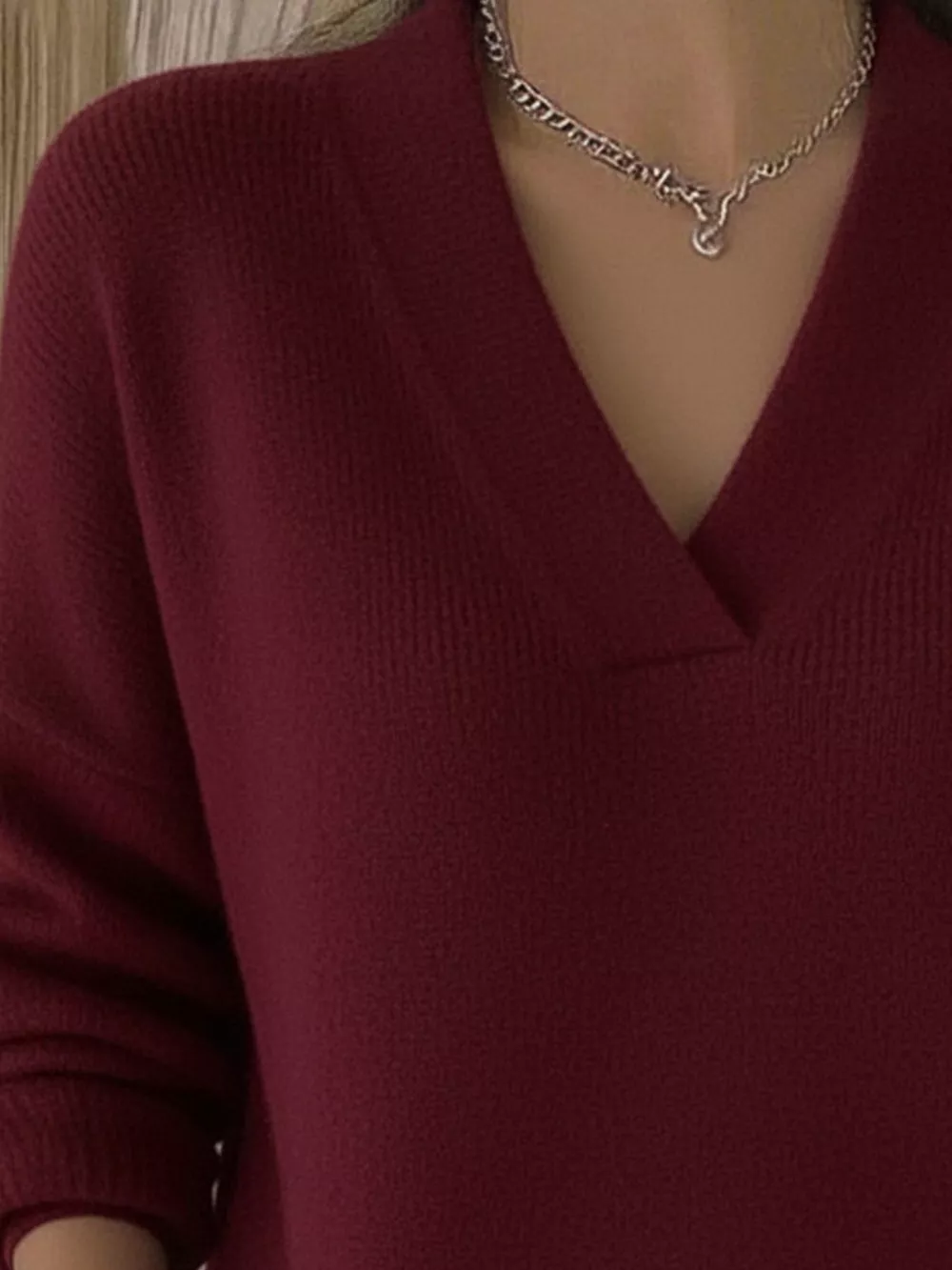 Full Size V-Neck Long Sleeve Sweater Plus Size, image 12