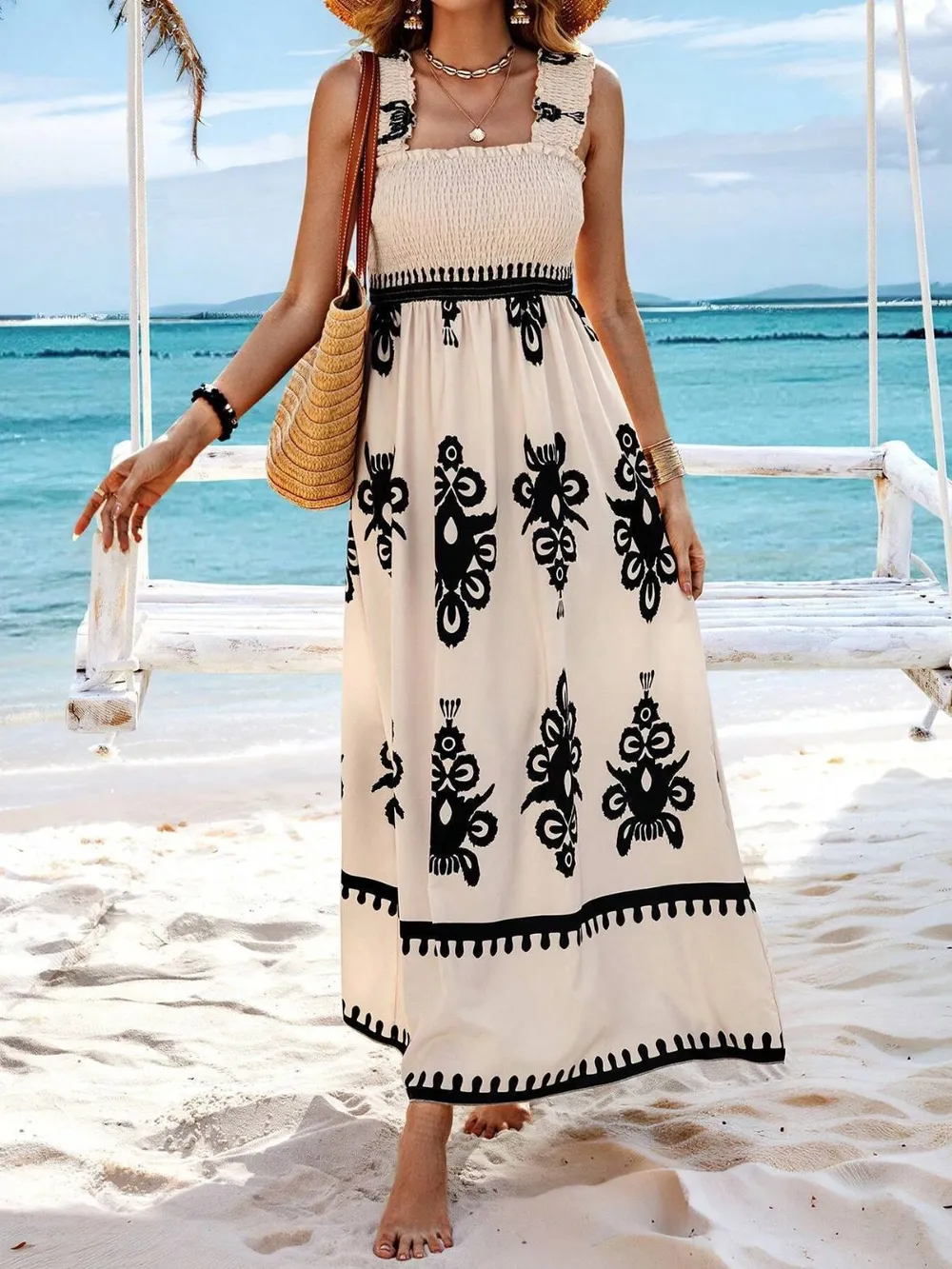 Smocked Printed Wide Strap Maxi Dress, image 17