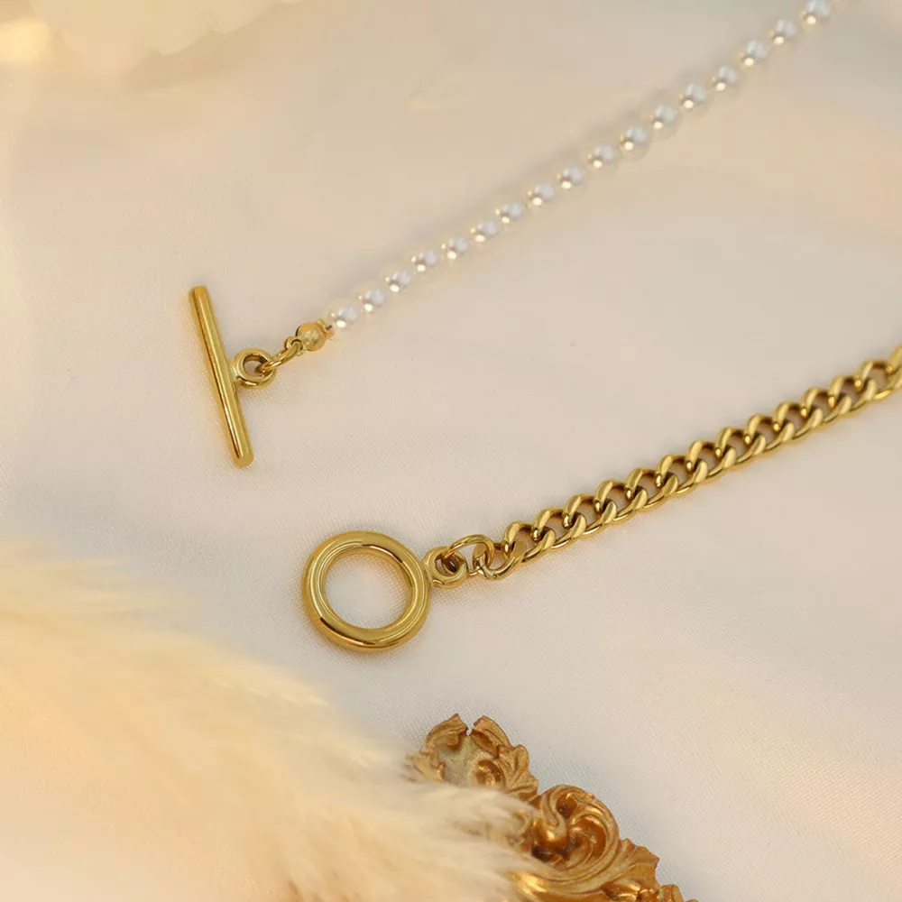 18K Gold-Plated Pearl Toggle Necklace, image 8
