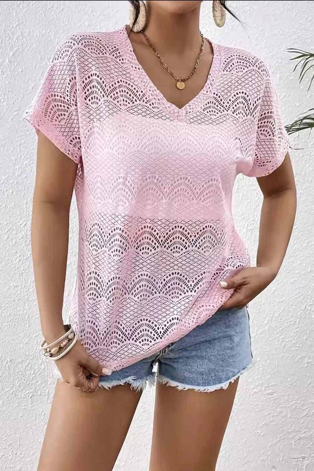 Crochet Lace V-Neck Summer Top, image 4
