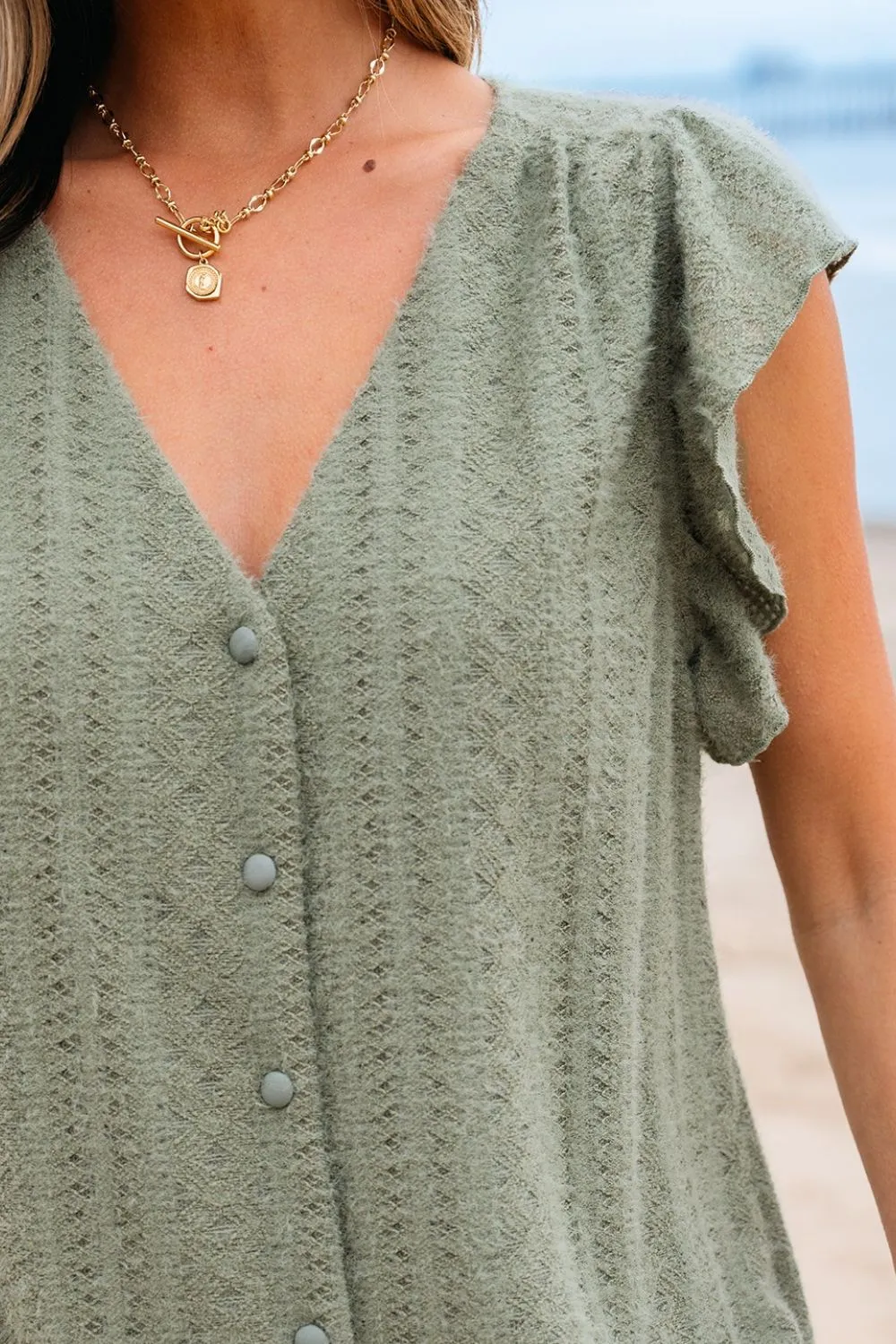 Flutter Sleeve Lace V Neck Shirt, image 9