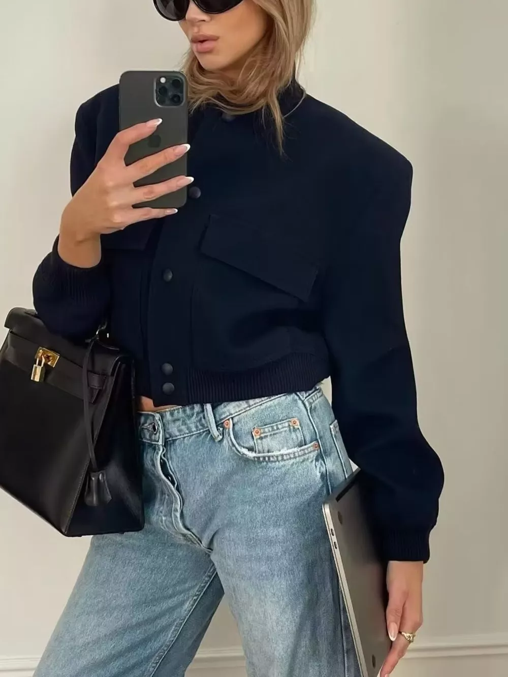 Snap-Down Cropped Bomber Jacket, image 10