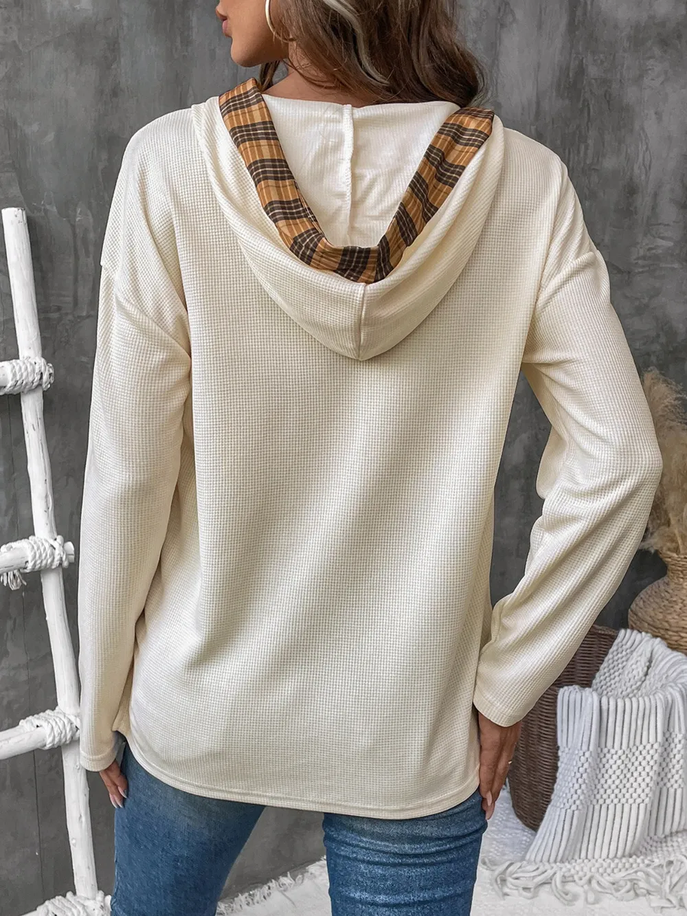 Drawstring Long Sleeve Hooded T-Shirt, image 2