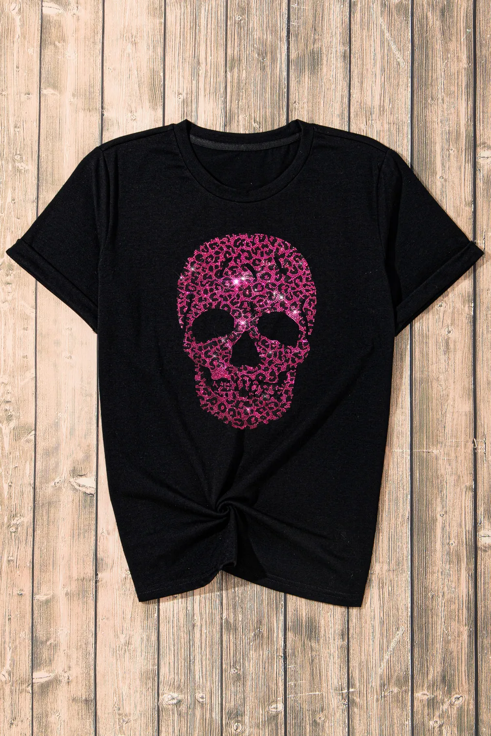 Rhinestone Round Neck Short Sleeve T-Shirt, image 3