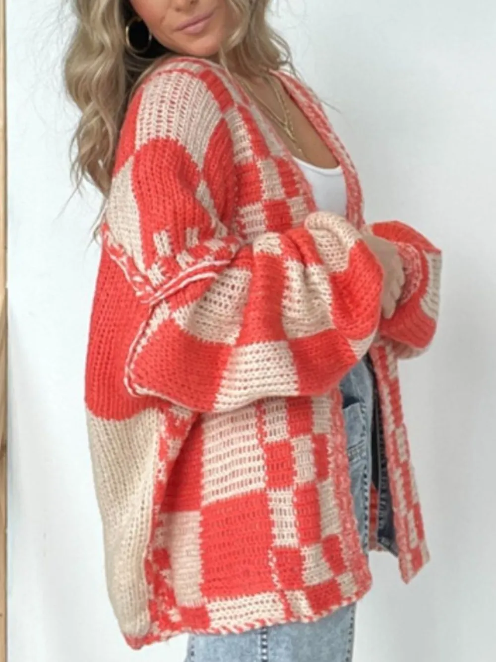 Plaid Open Front Long Sleeve Cardigan, image 9