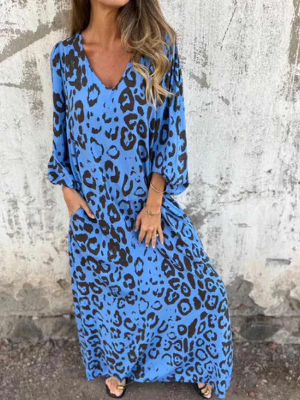 Full Size Printed V-Neck Dress with Pockets Plus Size, image 30