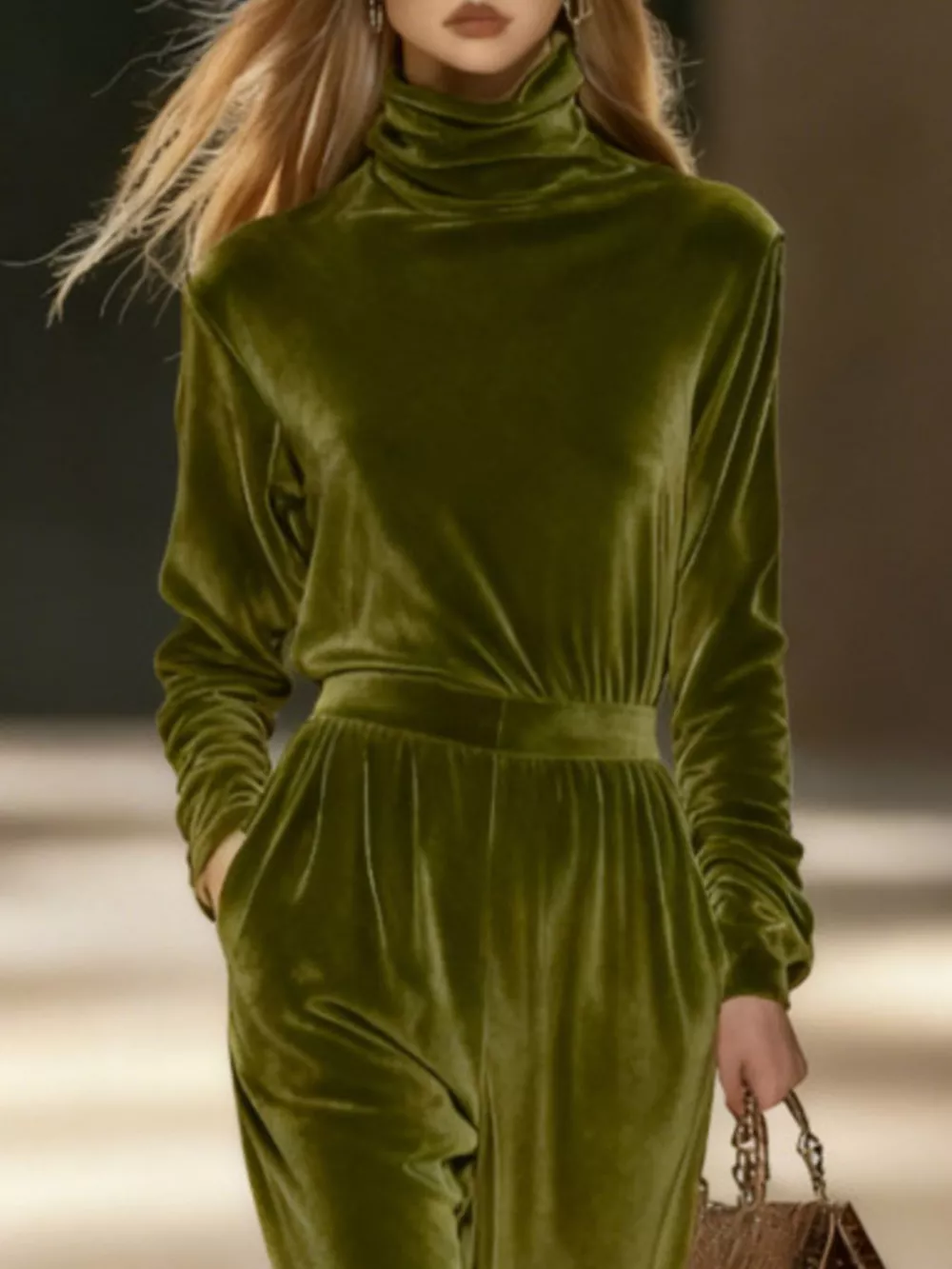 Full Size Velvet Turtleneck Long Sleeve Top and Wide-Leg Pants Set Plus Size, image 8