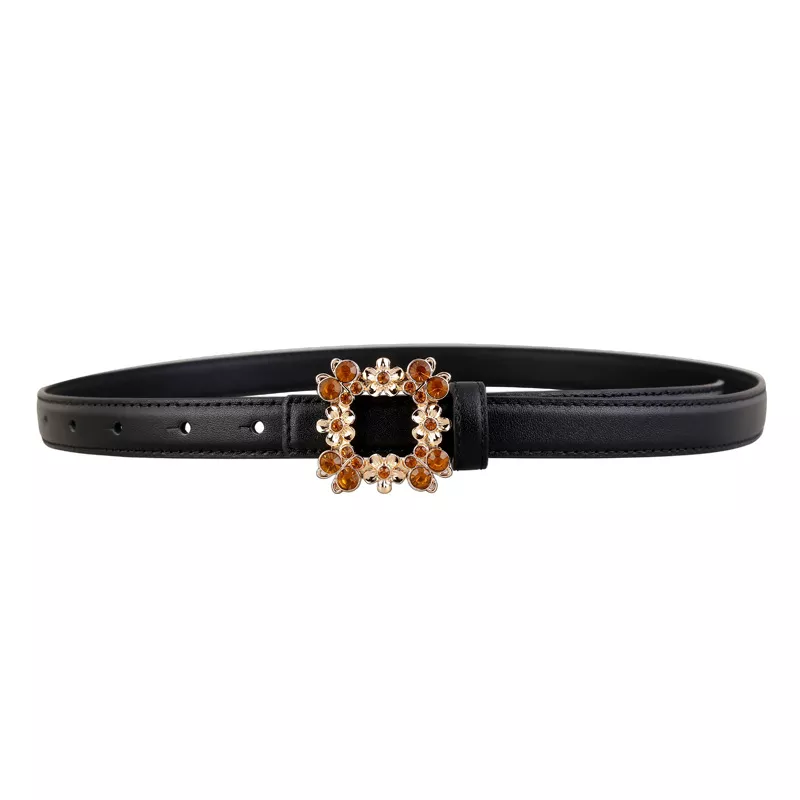 Rhinestone Buckle Leather Belt, image 2