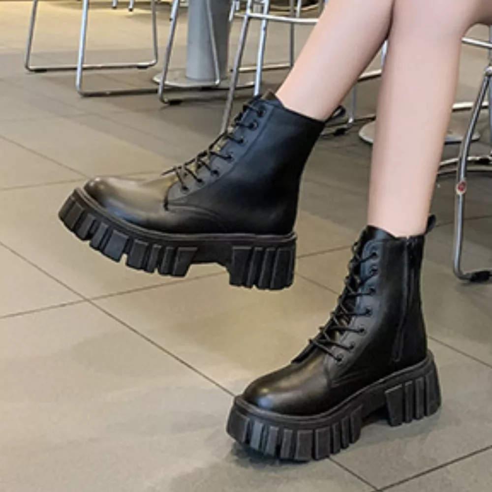 Round Toe Lace-Up Chunky Boots, image 4