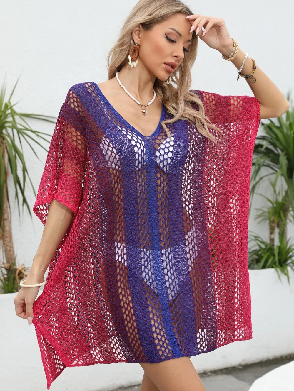 Rainbow Gradient Crochet Beach Cover Up, image 7