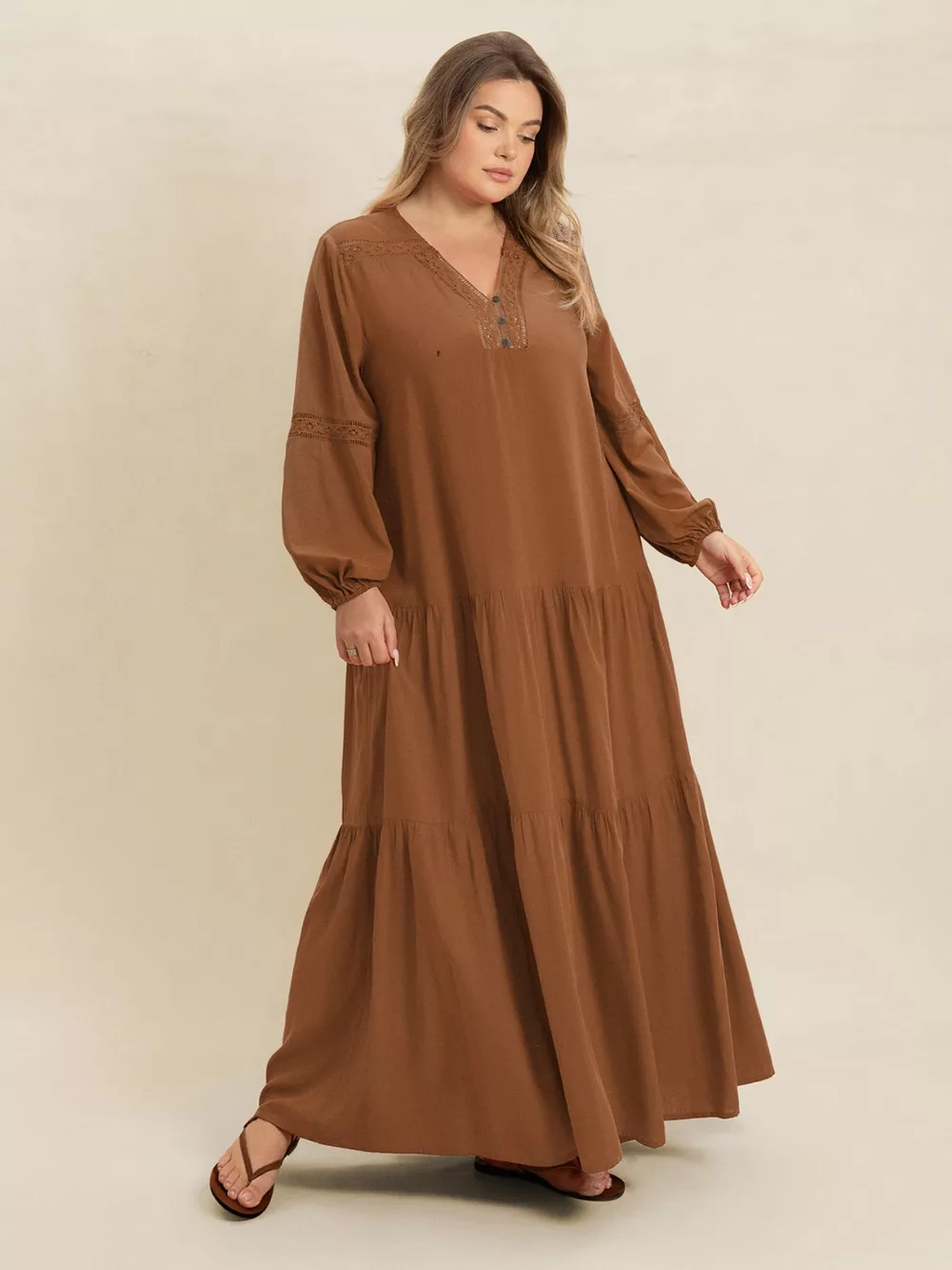 Plus Size Bohemian Tiered Maxi Dress with Balloon Sleeves, image 20